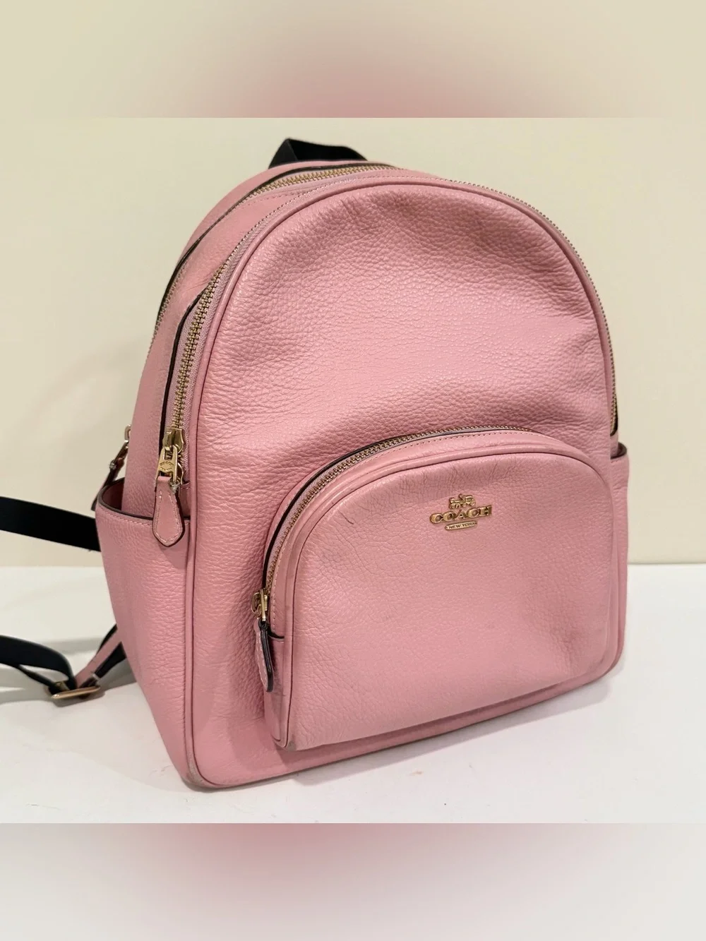 Coach Court Backpack 5666 Pink Pebble Leather Gold Zip Mini Daypack Bookbag